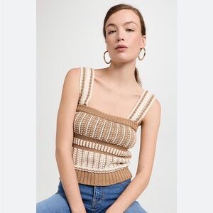 Veronica Beard Tan and cream knit Voya Tank, size L